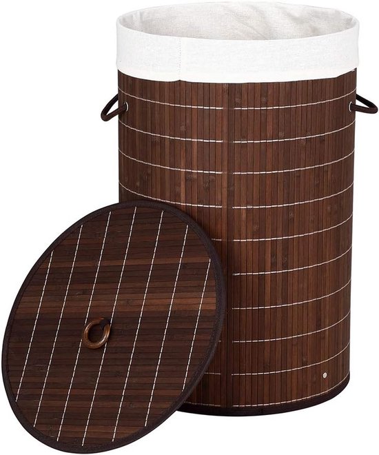 Opvouwbare bamboe wasmand met deksel en handgrepen - 70 liter