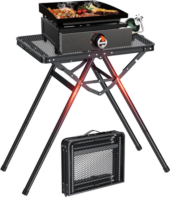 Opvouwbare BBQ Tafel voor Buiten – Hoogteverstelbare Grilltafel met 3 Standen – Draagbare Campingtafel voor 17” & 22” Tafelgrills – Met Handgreep – 60 x 40 cm