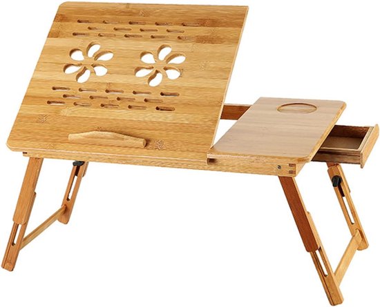 Opvouwbare bedtafel - Laptop dienblad - Ontbijt op bed - Verstelbare hellingshoeken - 66 x 35 cm - Bamboe