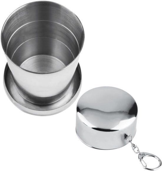 Opvouwbare beker - 250ML - RVS - opvouwbare reisbeker - Kampeerbeker - Opvouwbare drinkbeker - Handige drinkbeker - Koffie/Theebeker - Herbruikbaar - met deksel - voor Camping, Outdoor wandelreizen