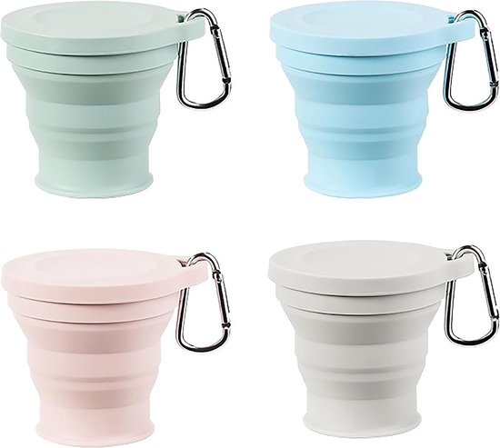 Opvouwbare Beker - 4 Stuks - Pocket Cup - Pocket Cup - Travel Cup - Koffie / Theebeker - Herbruikbaar - Opvouwbaar - Camping - Herbruikbaar - Voor de sportschool - op reis en dagelijks gebruik - 180 ml