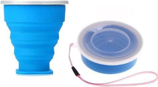 Opvouwbare beker - Cup 200ML - Siliconen Cup -  Campingservies - Blauw - Duurzaam - Milieubewust van Merkloos