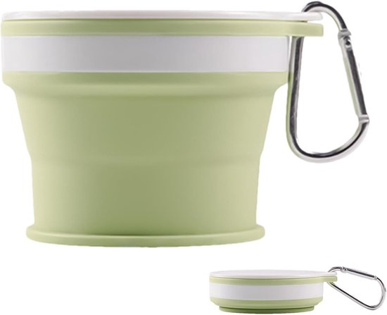 Opvouwbare Beker - Vouwbeker Reizen - Kamperen Buiten - Met Karabijnhaak - 170 ml - Lichtgroen