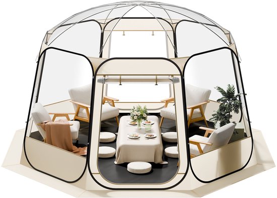 Opvouwbare Bel Tent, 3.66 x 3.38 m Waterdicht & UV-Bestendig, Transparante Buiten Dome Schuilplaats Met Vensters, 540° Panoramisch Zicht, Geschikt voor 10-12 Personen voor Patio Of Tuin Gebruik van Merkloos