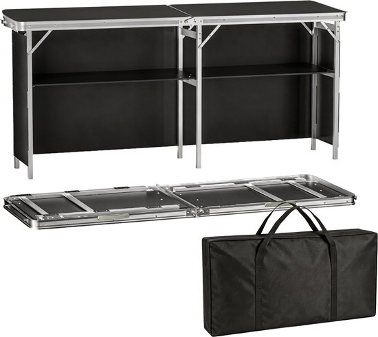 Opvouwbare beursbalie 196 X 38 X 85 cm van aluminium met MDF tafelblad en draagtas – presentatietafel voor beurzen, markten en evenementen