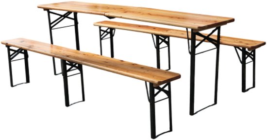Opvouwbare biertentset 220 cm, 3-delig: 1 klaptafel + 2 bierbanken, weerbestendig massief grenenhout, ruimtebesparend, tot 200 kg, biertafelset feesttenttuin