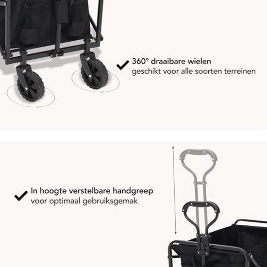 Opvouwbare Bolderkar - 100KG Draagkracht - Draaibare Wielen - Verstelbare Hoogte - Zwart