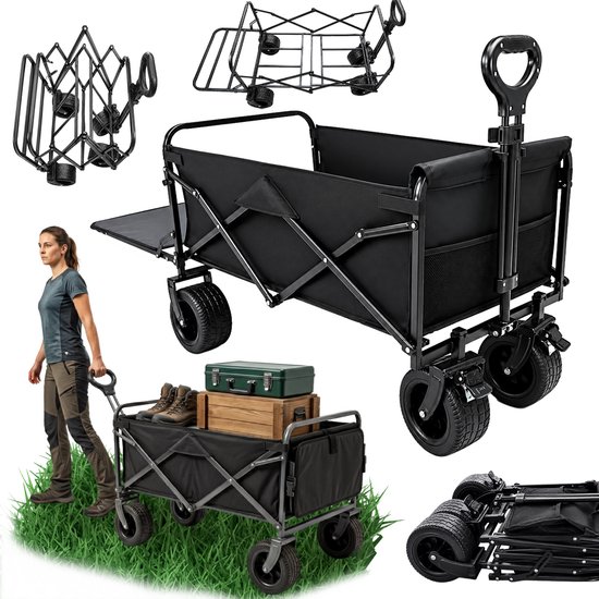 Opvouwbare bolderkar 115 x 53 x 74-97 cm - 150 kg - achterklep - brede wielen met rem