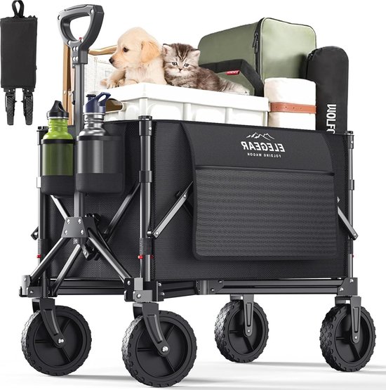 Opvouwbare bolderkar 120 l/80 kg geschikt voor terrein - gemakkelijk opvouwbaar Grote handwagen van Adventure Goods