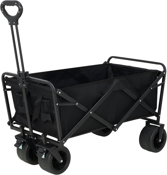 Opvouwbare Bolderkar 180 kg – Extra Grote Bolderwagen – Inklapbare Handkar met 360° Draaibare Vergrendelbare Wielen – Verstelbare Handgreep – Transportkar voor Strand, Camping, Tuin, Festivals en Boodschappen