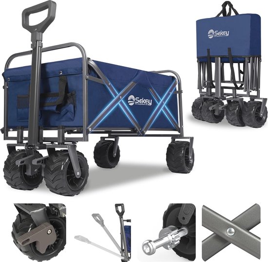 Opvouwbare Bolderkar 200KG - Brede Banden 17x10 cm, Transportwagen voor Alle Terreinen met Telescoopstang en Remmen, Olijfgroen van LifeGoods