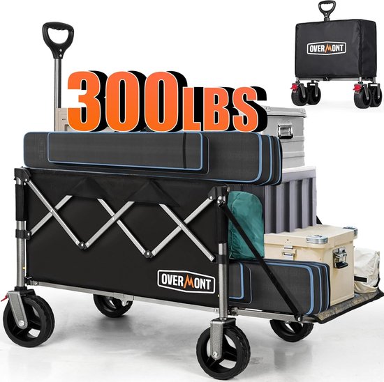 Opvouwbare bolderkar 200L - heavy duty transportkar met all-terrain wielen - 125 cm laadlengte - voor outdoor, camping, tuin, strand, sport en boodschappen