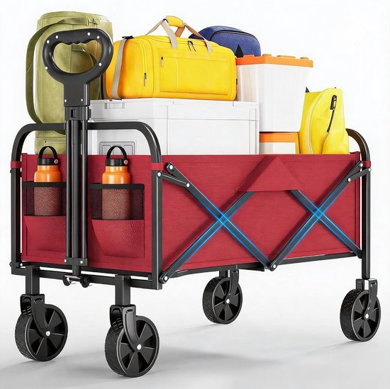 Opvouwbare Bolderkar - 220L Inhoud - Draagkracht tot 172 kg - Heavy Duty Transportkar met All-Terrain Wielen - Opvouwbare Tuinkar - rood