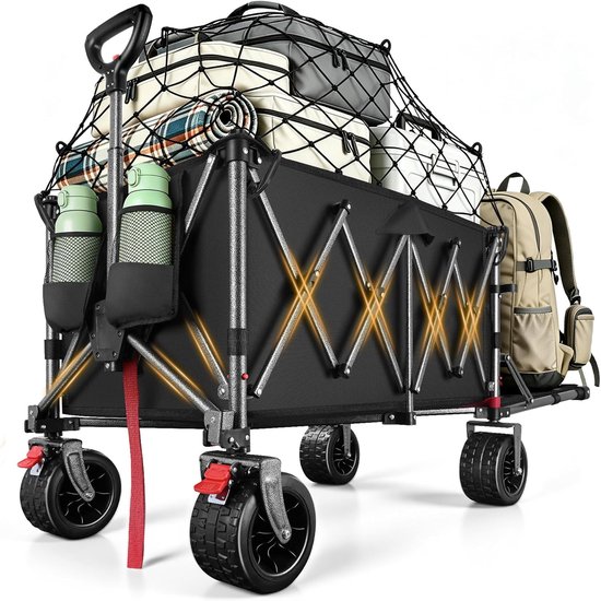 Opvouwbare Bolderkar 250 kg – XXL Bolderwagen 200-300 Liter – Grote Terreinwielen – Inklapbaar – Voor Strand, Camping & Tuin