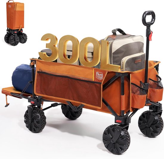 Opvouwbare Bolderkar 300 Liter - Extra Lange Transportwagen met Zijvak en Bekerhouder voor Alle Terrains van LifeGoods