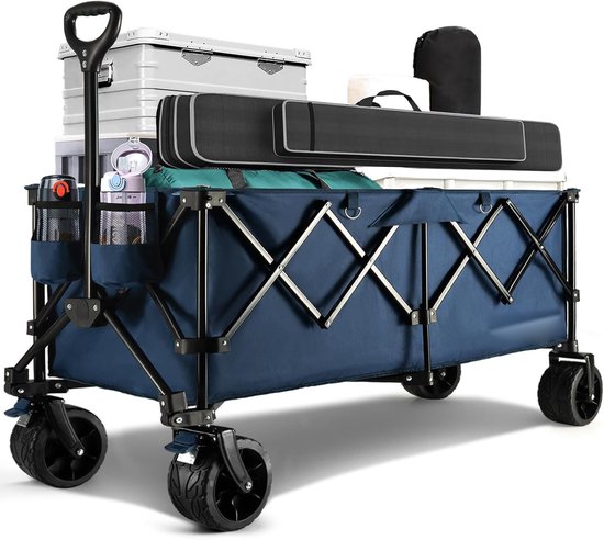 Opvouwbare Bolderkar 300L – Extra Grote Festival Trolley – Heavy Duty Transportkar 200kg – Brede All-Terrain Wielen met Rem – Verstelbaar Handvat & Beschermhoes – Wagen voor Strand, Camping & Tuin van Merkloos