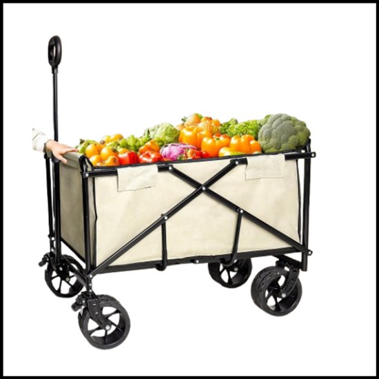 Opvouwbare bolderkar 440 lb – zware metalen tuinwagen – verstelbare duw- en trekstang – grote wielen 360° draaibaar – ruime opslag – geschikt voor camping, boodschappen en picknick – inklapbaar en draagbaar van MacSports