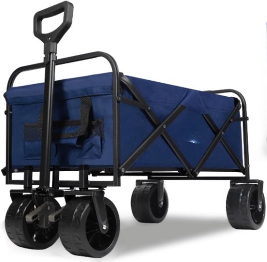 Opvouwbare Bolderkar - 59x98x77 cm - 94L - 200KG Draagkracht Laadvermogen - Draaibare Brede Wielen voor Elk Terein - Bolderwagen Verstelbare Hendel en Stevig Frame - Opvouwbaar Bolder Kar Wagen Draagvermogen Strandkar Camping Park Kind Bagage - Blauw van YelloGoods