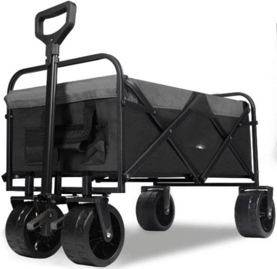Opvouwbare Bolderkar - 59x98x77 cm - 94L - 200KG Draagkracht Laadvermogen - Draaibare Brede Wielen voor Elk Terein - Bolderwagen Verstelbare Hendel en Stevig Frame - Opvouwbaar Bolder Kar Wagen Draagvermogen Strandkar Camping Park Kind Bagage - Zwart van Opvouwbare Bolderkar
