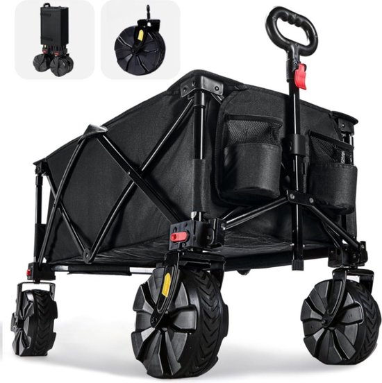 Opvouwbare Bolderkar - 83x40x30 cm - 99L - 102KG Draagkracht Laadvermogen - Verwijderbare Brede Wielen voor Elk Terein - Bolderwagen Verstelbare Hendel en Stevig Frame - Opvouwbaar Bolder Kar Wagen Draagvermogen Strandkar Camping Kind Bagage - Zwart van Sekey