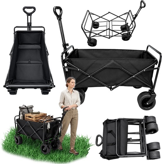 Opvouwbare bolderkar 93 x 60 x 105 cm - 150 kg - 120 L - XL terreinwielen met rem