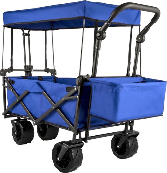Opvouwbare bolderkar blauw 927 x 543 x 985 cm - 100 kg draagvermogen - inklapbare handwagen met luchtbanden Bolderkar van Deuba