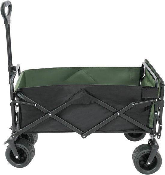 Opvouwbare Bolderkar - Campingwagen Handwagen - Strand Tuin Winkel - 4 Wielen Met Rem - 90x50x55cm - Zwart Groen