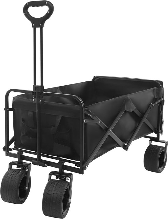 Opvouwbare Bolderkar - Campingwagen Tuinwagen - Outdoor Transport - Met Remmen 150kg - 90x50x55 cm - Zwart