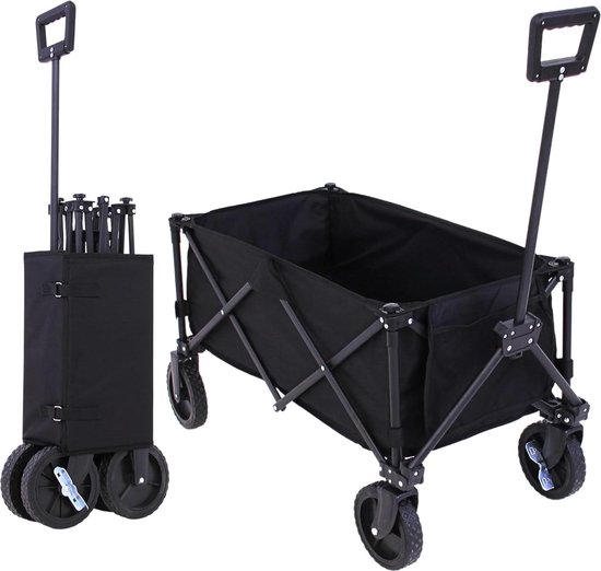 Opvouwbare bolderkar - compacte en robuuste strandkar met 360° draaibare wielen - 130 liter/8 kg capaciteit - uv- en waterbestendig - voor tuin, camping en strandavontuur - zwart Bolderkar van Merkloos