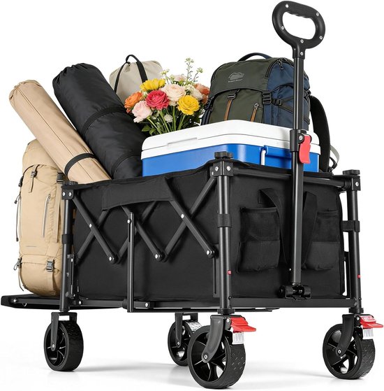Opvouwbare Bolderkar - Draagwagen Outdoor - Vervoer Zware Lasten - Uitschuifbare Achterklep - 110L Capaciteit - Donker