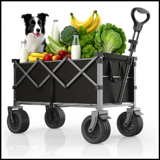 Opvouwbare bolderkar – grote draagkracht 440 lb – all-terrain wielen – ruime laadcapaciteit – compacte vouwmaat – duw- en trekfunctie – geschikt voor strand, tuin en boodschappen van Sekey