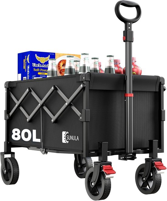 Opvouwbare Bolderkar - Handige Wagen - Veelzijdig Gebruik - Met Remmen - 80 Liter - Zwart van Opvouwbare Bolderkar