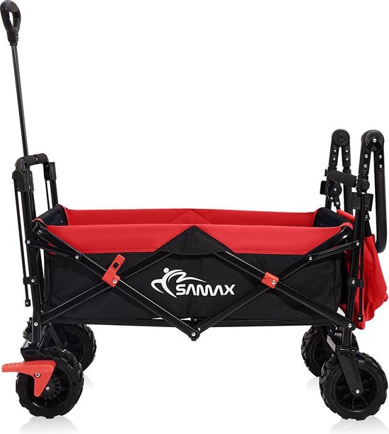 Opvouwbare Bolderkar, Handkar, Offroad, met Dak, Zwart, Rood van Merkloos