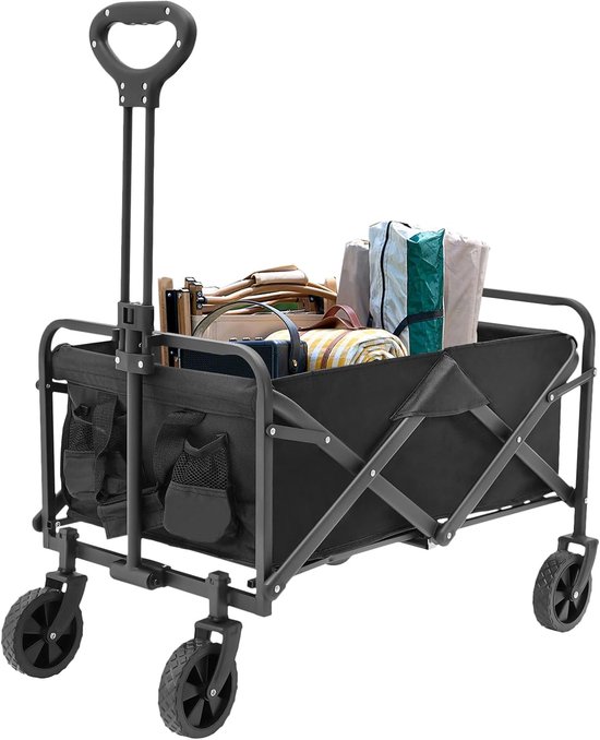 Opvouwbare Bolderkar - Handwagen Transportkar - Outdoor Werkzaamheden - Terrein Geschikte Wielen - 80kg Belastbaar - Zwart