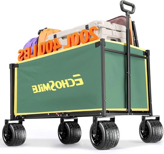 Opvouwbare Bolderkar - Handwagen Transportwagen - Outdoor Activiteiten - Hoge Draagkracht - 200 Liter Capaciteit - Zwart van Opvouwbare Bolderkar