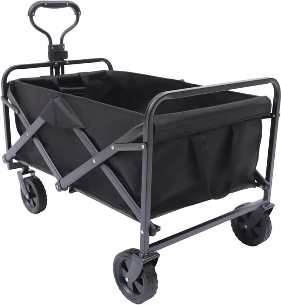 Opvouwbare Bolderkar - Handwagen Tuinwagen - Strand Camping Tuin - 80 kg Belastbaar - 80x46x92 cm - Zwart