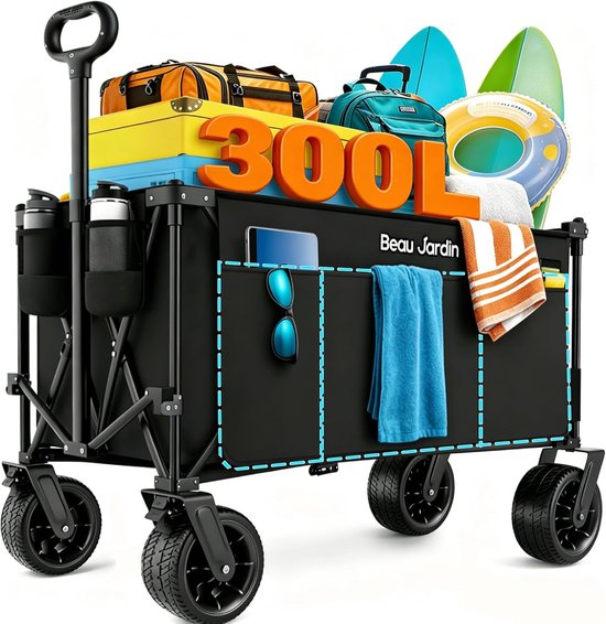 Opvouwbare bolderkar - heavy duty transportkar met wielen - inklapbare campingkar voor boodschappen, tuin en outdoor gebruik
