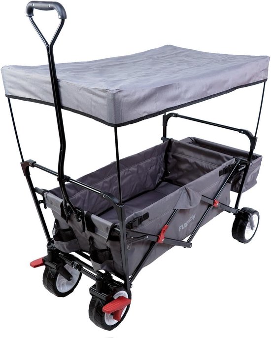Opvouwbare Bolderkar - Inklapbare Wagentje - Strand en Tuin - Met Dak en Remmen - 80cm x 46cm - Grijs