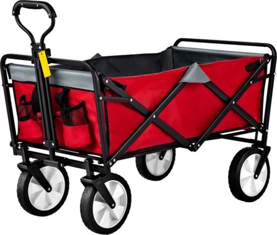 Opvouwbare Bolderkar - Kinderenvervoer - Rood - Verstelbare Handgreep - 80KG - 90L van Opvouwbare Bolderkar