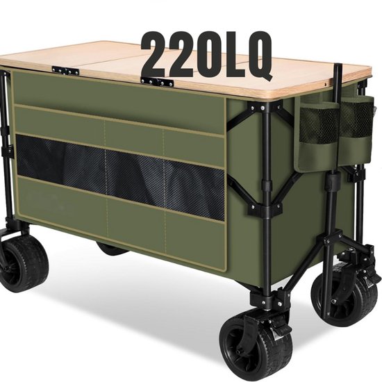 Opvouwbare Bolderkar Met All Terrain Wielen - 220L Tuin En Strand Trolley - Heavy Duty Transportwagen Met Grote Opbergtas - Inklapbare Tafel En 2 Bekerhouders