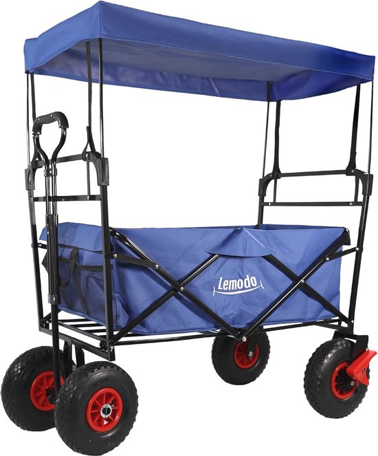 Opvouwbare Bolderkar met Beschermdak en Luchtbanden - 120 kg Draagkracht Handwagen voor Transport
