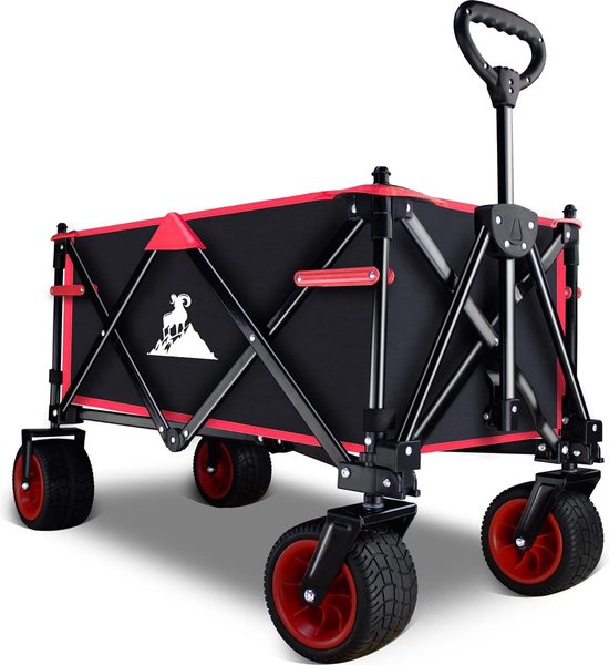 Opvouwbare bolderkar met brede banden en afneembaar dak - verstelbare handgreep - tuinwagen voor outdoor camping winkelen - 120 kg zwart Bolderkar van Relaxdays