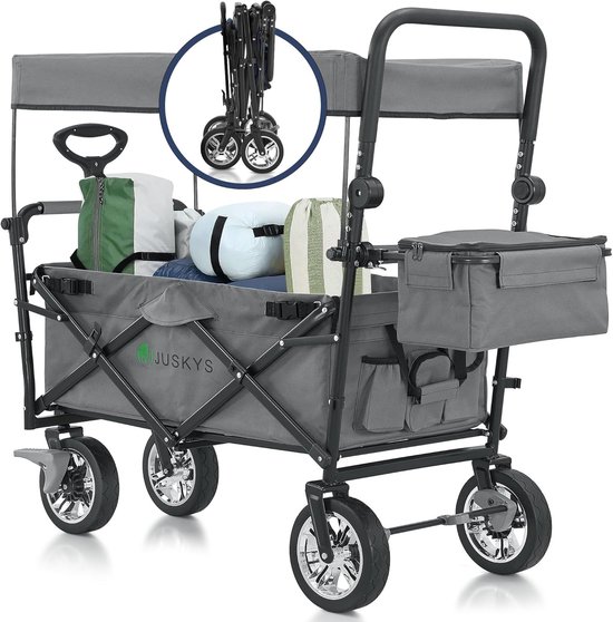 Opvouwbare Bolderkar met Dak en Tas - Belastbaar tot 120 kg - Handwagen voor Outdoor en Winkelen - Donkergrijs van MaxxGarden