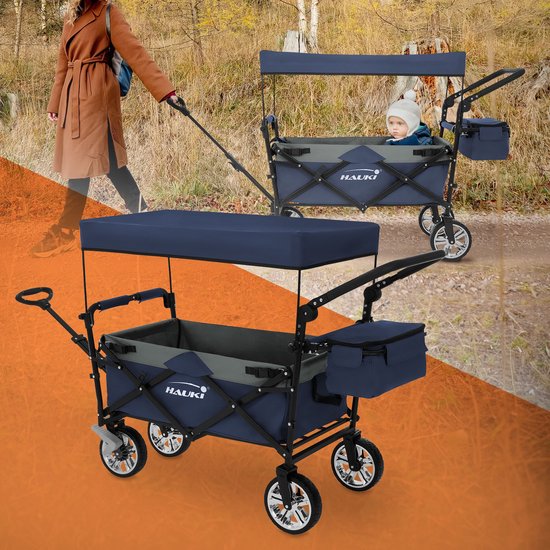 Opvouwbare bolderkar met dak en tas Blauw/grijs belastbaar tot 120 kg Hauki van Hauki