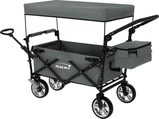 Opvouwbare bolderkar met dak en tas Grijs belastbaar tot 120 kg Hauki van Merkloos