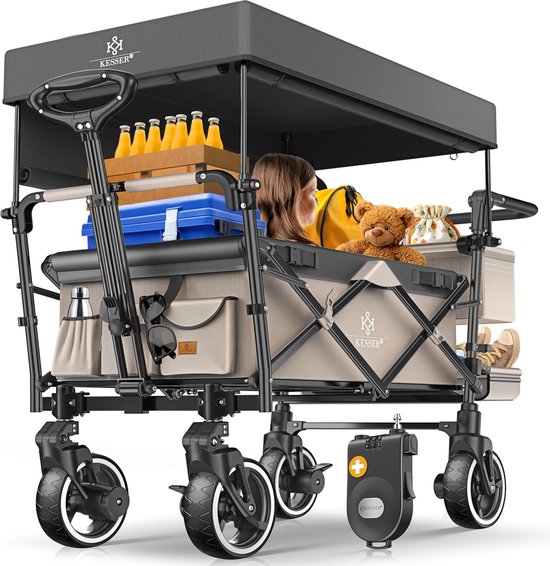 Opvouwbare bolderkar met dak en veiligheidsgordels – multifunctionele transportwagen met 360° rubberen wielen van Lishwa