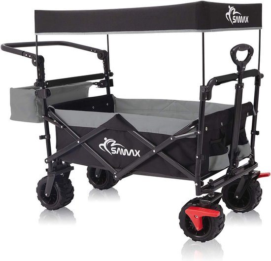 Opvouwbare Bolderkar met Dak - Geschikt voor Elk Terrein - Handwagen voor Strand, Tuin en Vrije Tijd van Relaxdays