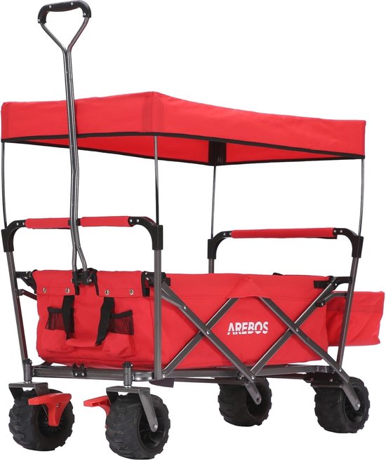 Opvouwbare Bolderkar met Dak - Handwagen met 360° Draaibare Voorwielen - Maximaal 100 kg Draagvermogen - Geschikt voor Kamperen en Buitenshuis van Relaxdays