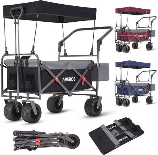 Opvouwbare Bolderkar met Dak - Handwagen met Luchtbanden - 360° Draaibare Voorwielen - XXL Capaciteit tot 100 kg - Zwart van LifeGoods