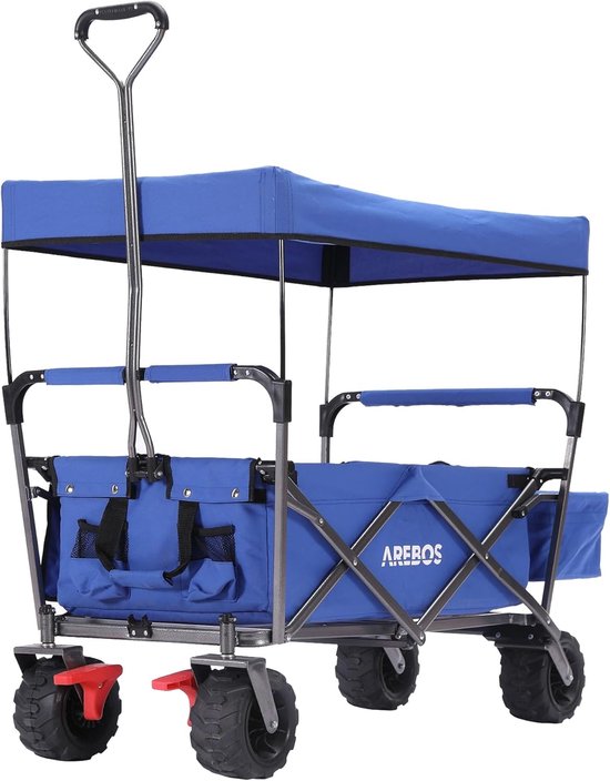 Opvouwbare Bolderkar met Dak - Handwagen met Luchtbanden en 360° Draaibare Wielen - 100 kg Capaciteit - Perfect voor Buitenactiviteiten van LifeGoods